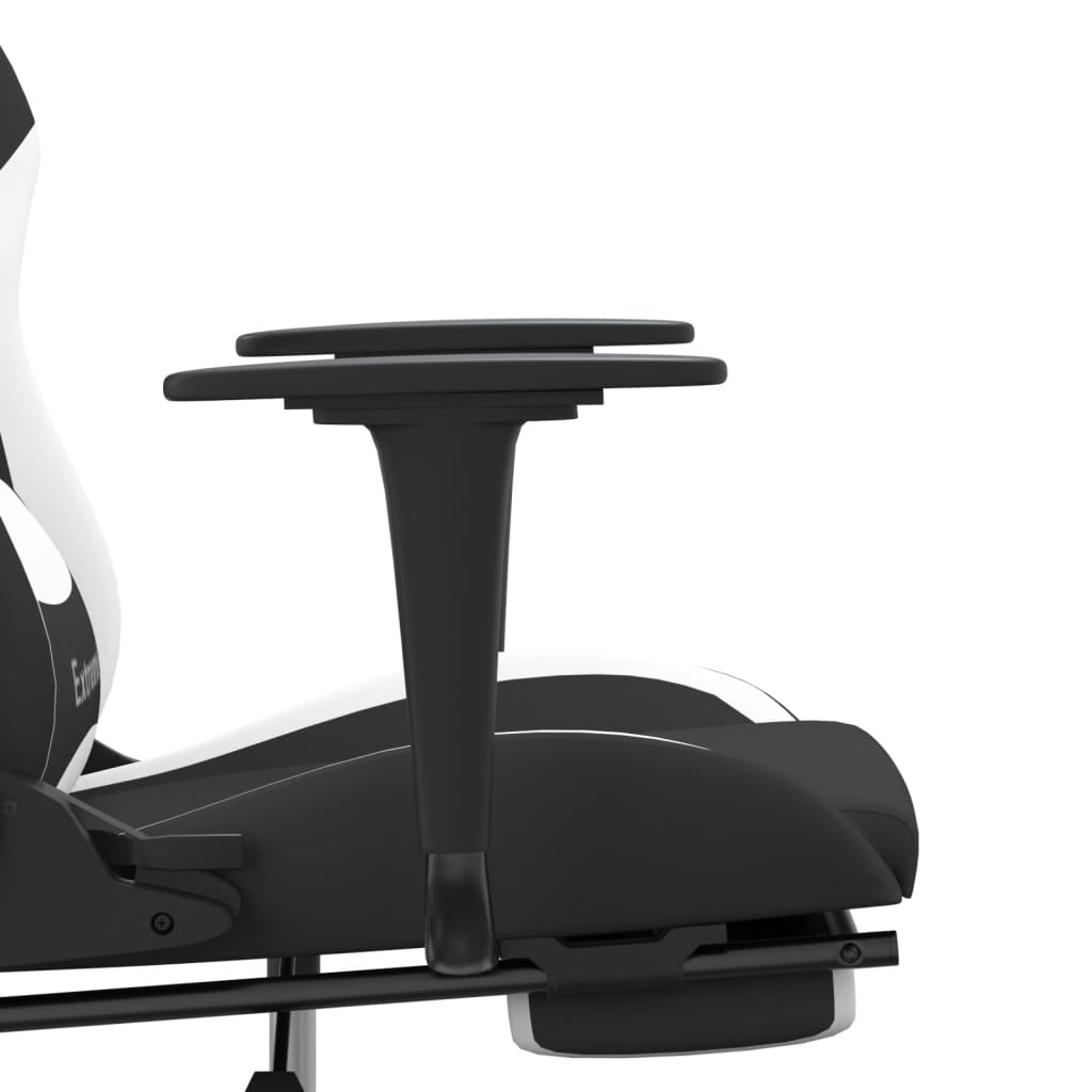 vidaXL Massage Gaming Chair with Footrest Black and White Fabric