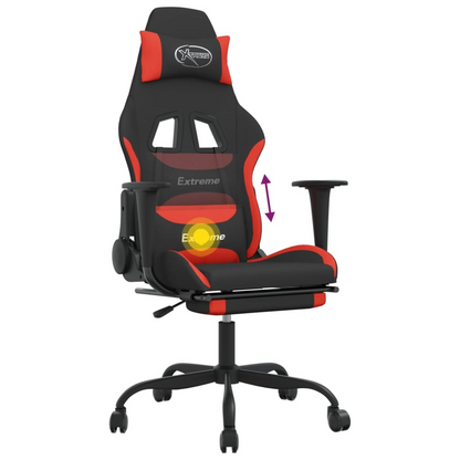 vidaXL Massage Gaming Chair with Footrest Black and Red Fabric