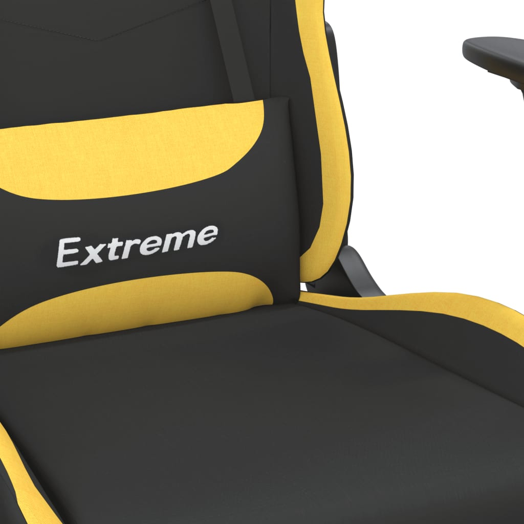 vidaXL Massage Gaming Chair with Footrest Black and Yellow Fabric