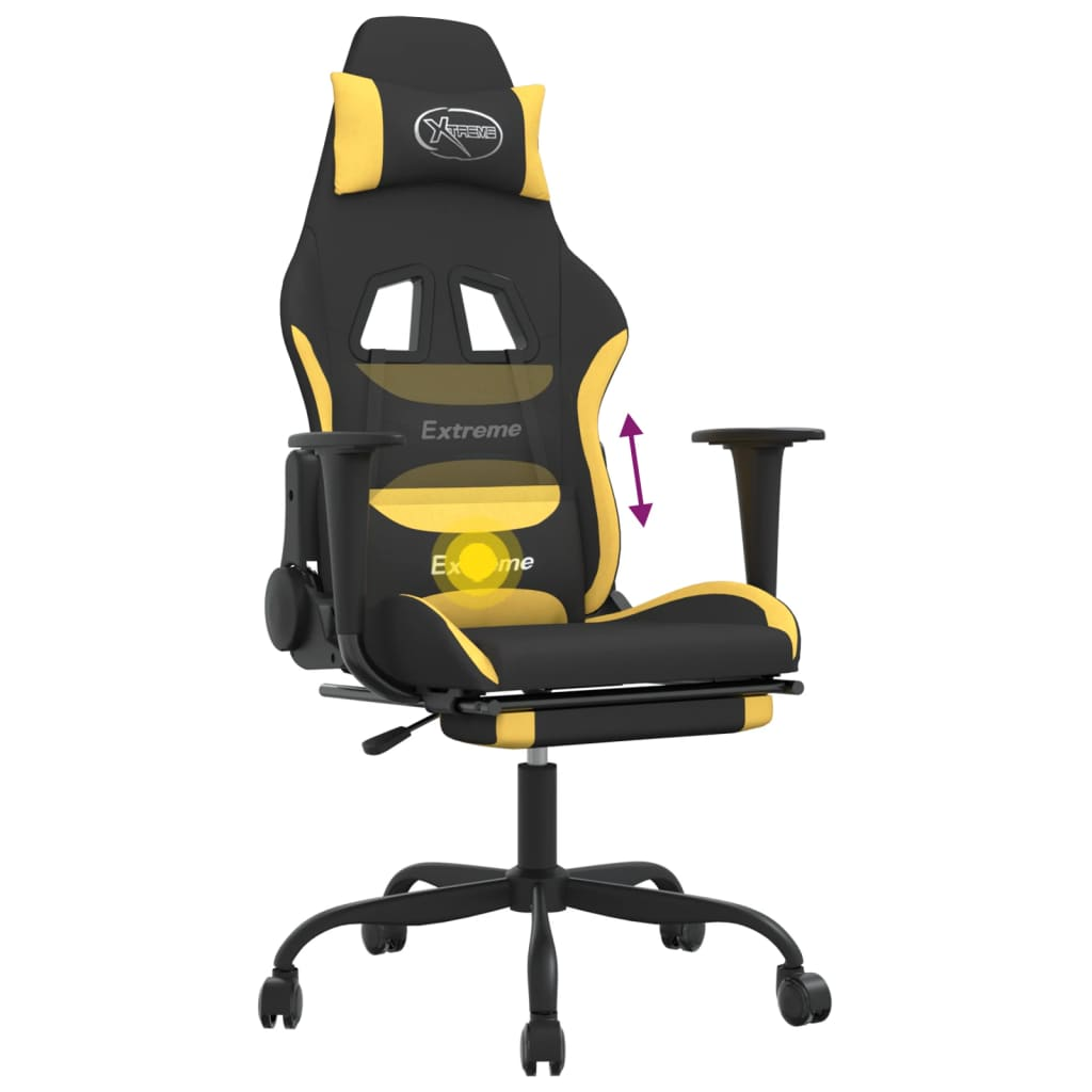 vidaXL Massage Gaming Chair with Footrest Black and Yellow Fabric