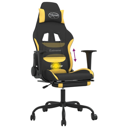 vidaXL Massage Gaming Chair with Footrest Black and Yellow Fabric