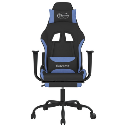 vidaXL Massage Gaming Chair with Footrest Black and Blue Fabric