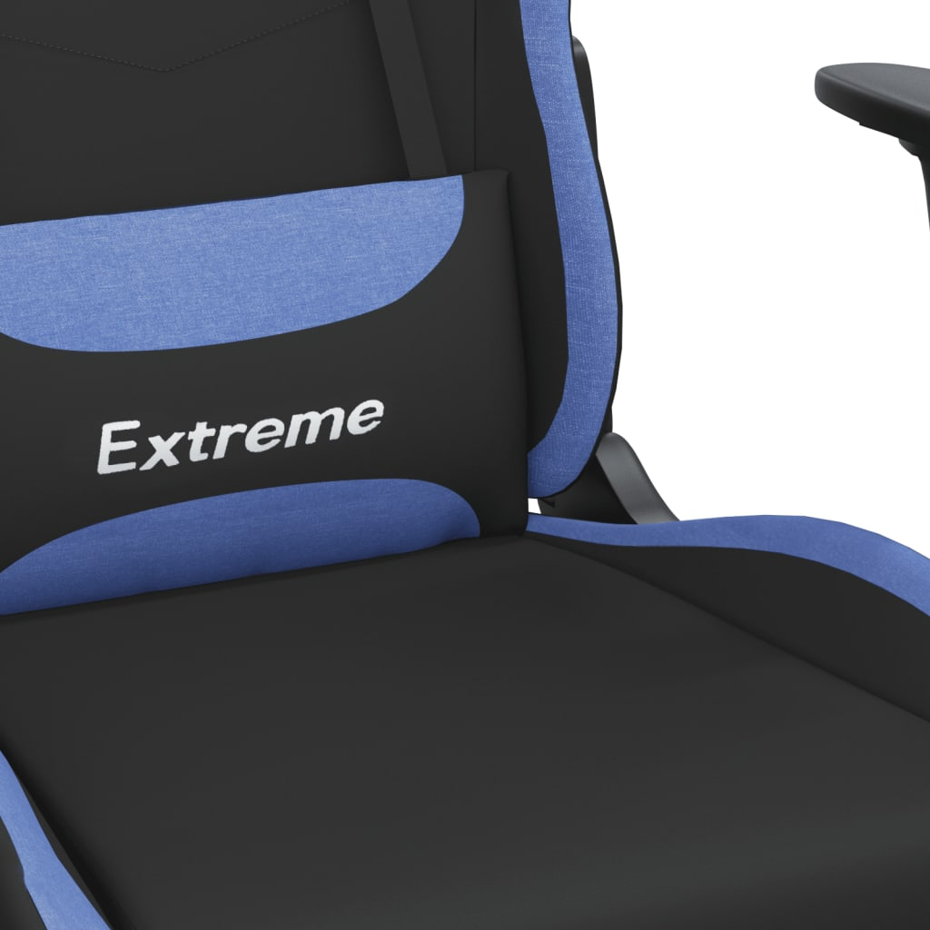 vidaXL Massage Gaming Chair with Footrest Black and Blue Fabric