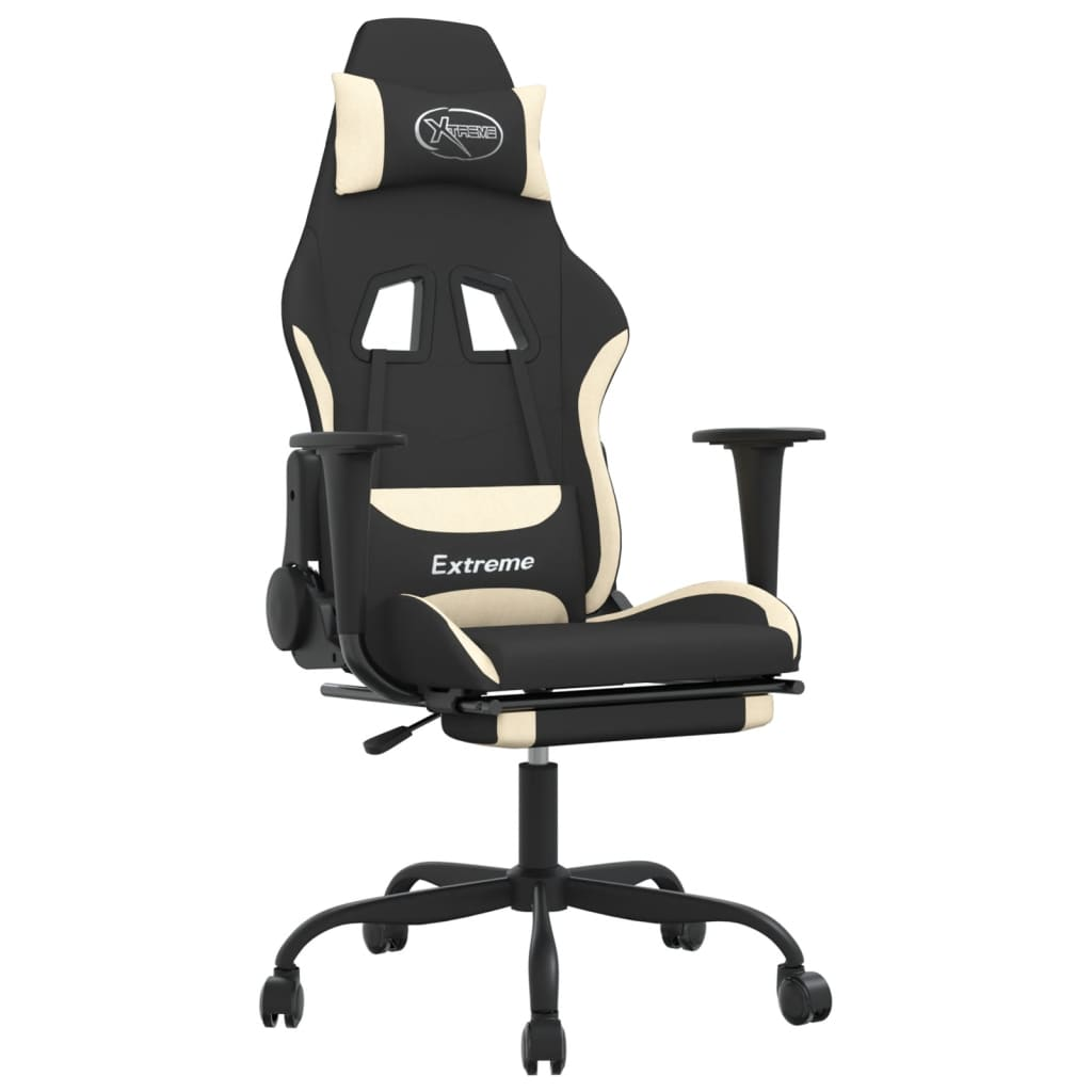 vidaXL Massage Gaming Chair with Footrest Black and Cream Fabric