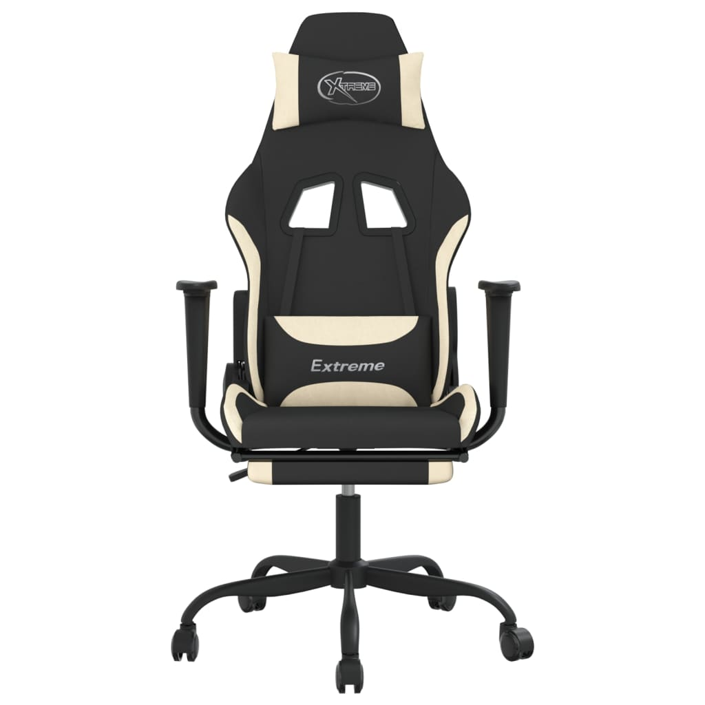 vidaXL Massage Gaming Chair with Footrest Black and Cream Fabric