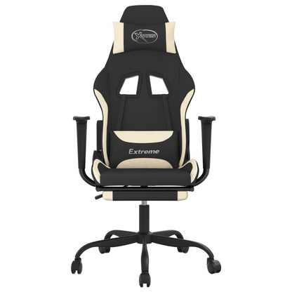 vidaXL Massage Gaming Chair with Footrest Black and Cream Fabric