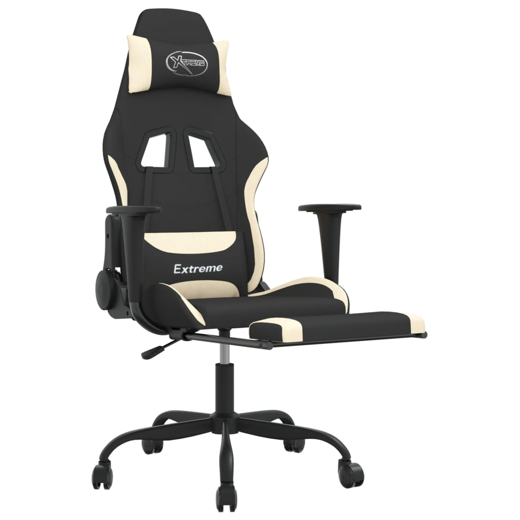 vidaXL Massage Gaming Chair with Footrest Black and Cream Fabric