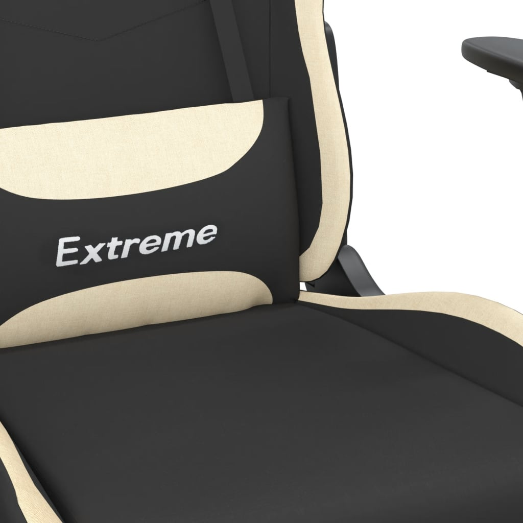 vidaXL Massage Gaming Chair with Footrest Black and Cream Fabric