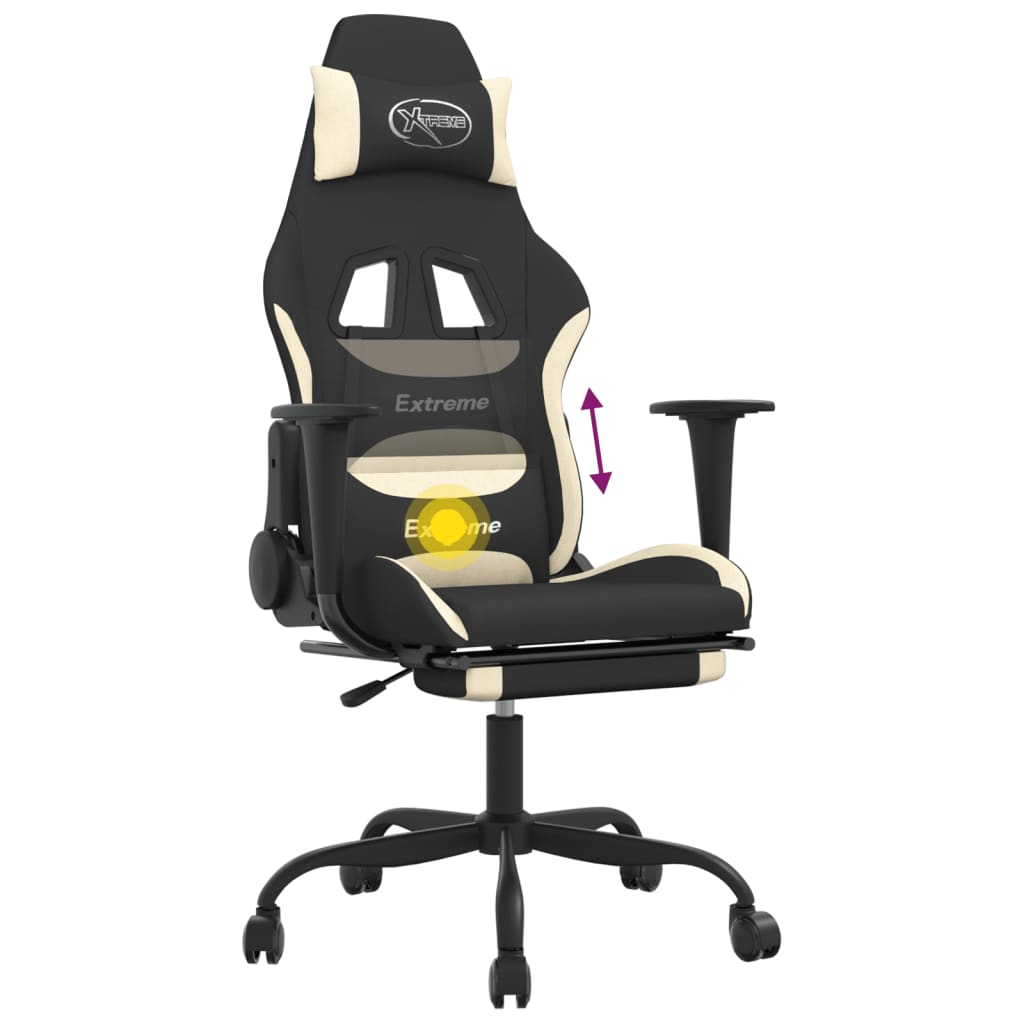 vidaXL Massage Gaming Chair with Footrest Black and Cream Fabric