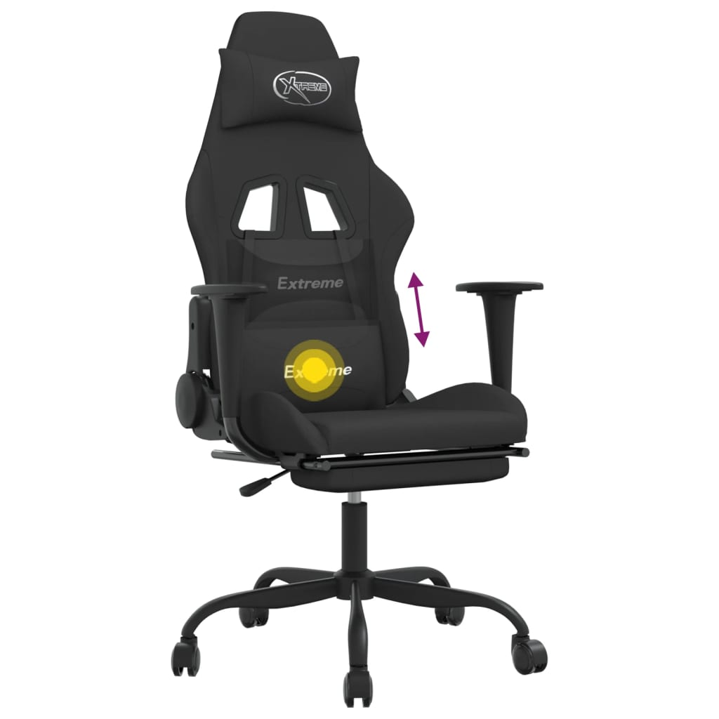 vidaXL Massage Gaming Chair with Footrest Black Fabric