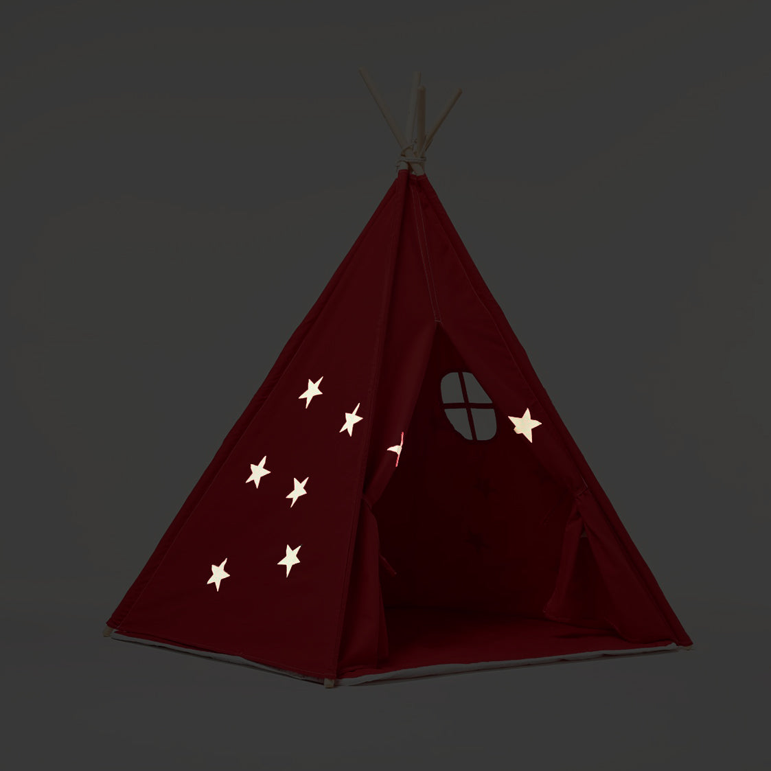 Teepee Play Tent Red and Fluorescent Stars with Cushion