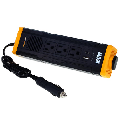 150W Car Power Inverter DC 12V to 110V AC Converter with 3 Charger Outlets and Dual USB Ports Cigarette Lighter Socket Adapter PWD150S