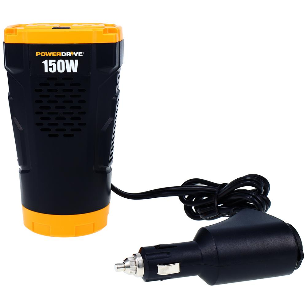 Car Power Inverter 150W Cup Holder 12v DC to 110v AC with 2 Outlets 2 Ports PWD150C