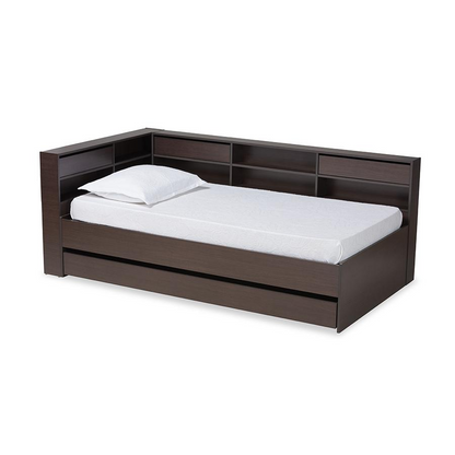 Baxton Studio Faraday Modern and Contemporary Dark Brown Finished Wood Twin Size Platform Storage Corner Bed