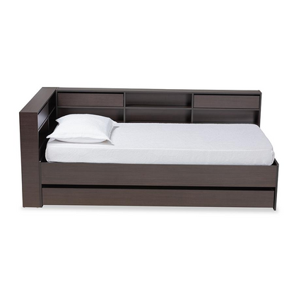 Baxton Studio Faraday Modern and Contemporary Dark Brown Finished Wood Twin Size Platform Storage Corner Bed