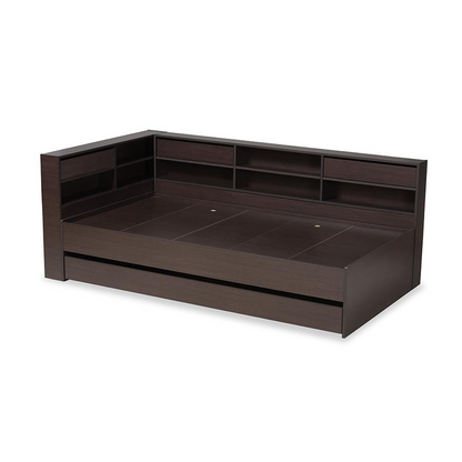 Baxton Studio Faraday Modern and Contemporary Dark Brown Finished Wood Twin Size Platform Storage Corner Bed