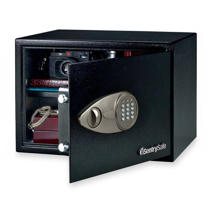 Sentry Safe Security Safe with Electronic Lock - 1.20 ft³ - Electronic, Key Lock - 2 Live-locking Bolt(s) - Internal Size 10.50" x 16.75" x 12.63" - Overall Size 10.6" x 17" x 14.8" - Black - Steel