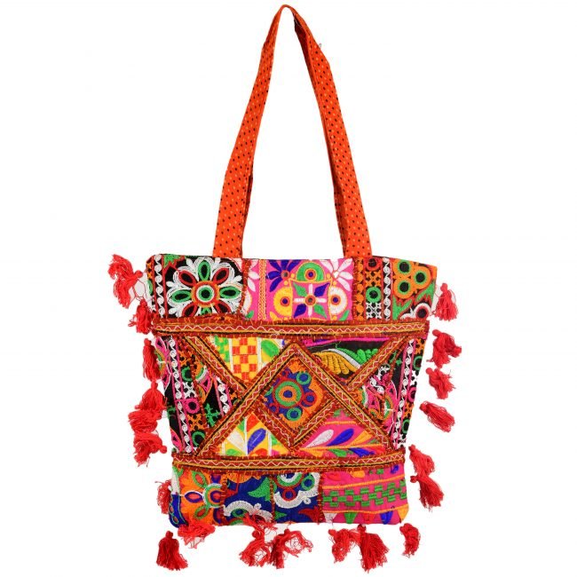 Handmade Banjara Shoulder Bag Cotton Orange & Maroon