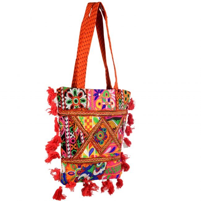 Handmade Banjara Shoulder Bag Cotton Orange & Maroon