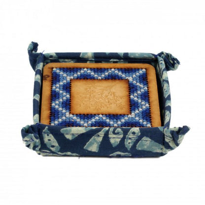 Hand Embroidered Tea Coster 4 Pc Set (Blue)