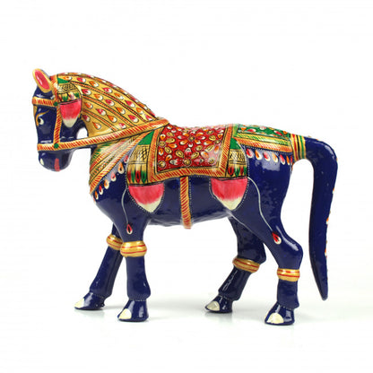 Metal Meenakari Horse With Red Seat (18 cm)