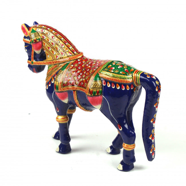 Metal Meenakari Horse With Red Seat (18 cm)