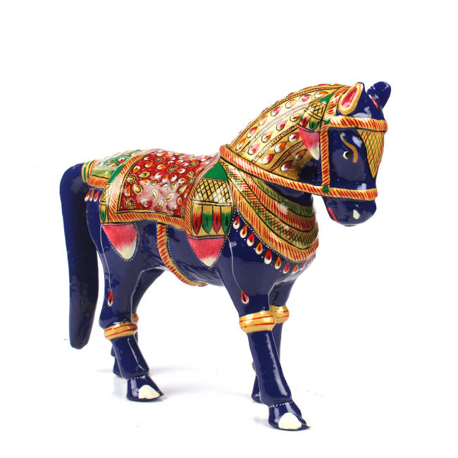 Metal Meenakari Horse With Red Seat (18 cm)