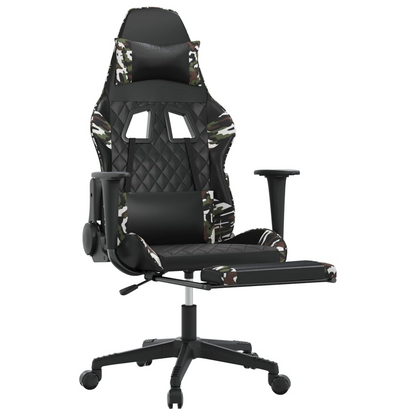 vidaXL Massage Gaming Chair with Footrest Black&Camouflage Faux Leather