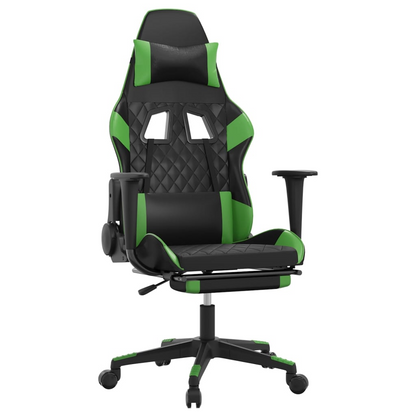 vidaXL Massage Gaming Chair with Footrest Black&Green Faux Leather