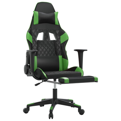 vidaXL Massage Gaming Chair with Footrest Black&Green Faux Leather