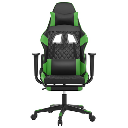 vidaXL Massage Gaming Chair with Footrest Black&Green Faux Leather