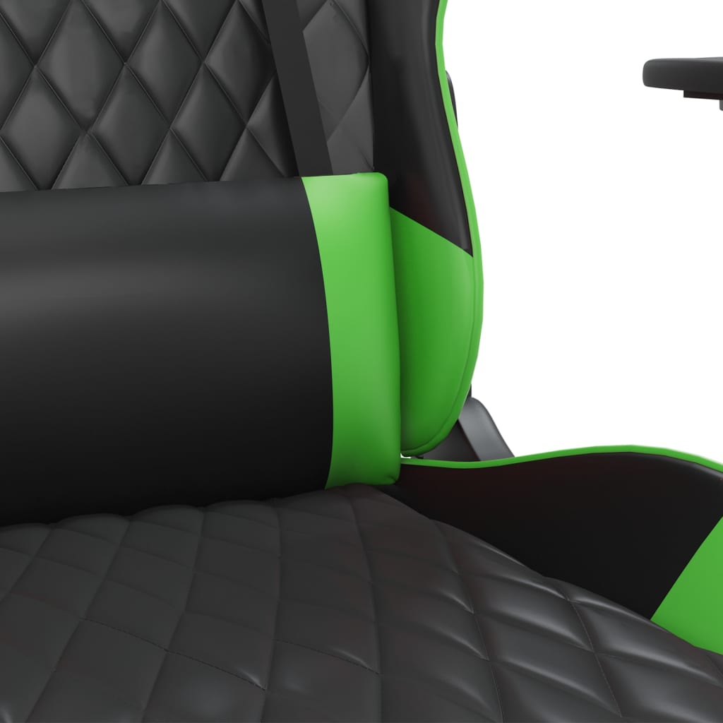 vidaXL Massage Gaming Chair with Footrest Black&Green Faux Leather