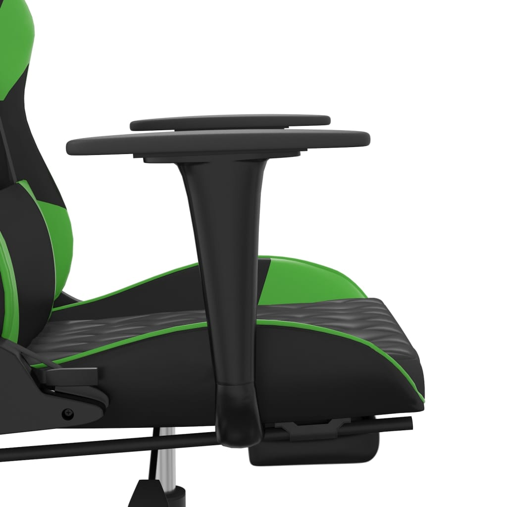 vidaXL Massage Gaming Chair with Footrest Black&Green Faux Leather