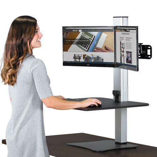 Victor High Rise Electric Dual Monitor Standing Desk Workstation - Supports Two 25" Wide Monitors - 12.5 lbs Each Load Capacity - 0" to 20" Height x 28" Width x 23" Depth - One-Touch Electric, Standin