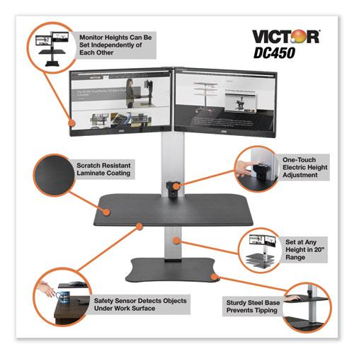 Victor High Rise Electric Dual Monitor Standing Desk Workstation - Supports Two 25" Wide Monitors - 12.5 lbs Each Load Capacity - 0" to 20" Height x 28" Width x 23" Depth - One-Touch Electric, Standin