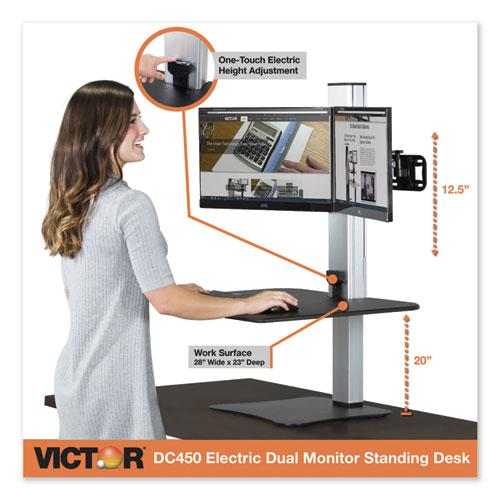 Victor High Rise Electric Dual Monitor Standing Desk Workstation - Supports Two 25" Wide Monitors - 12.5 lbs Each Load Capacity - 0" to 20" Height x 28" Width x 23" Depth - One-Touch Electric, Standin