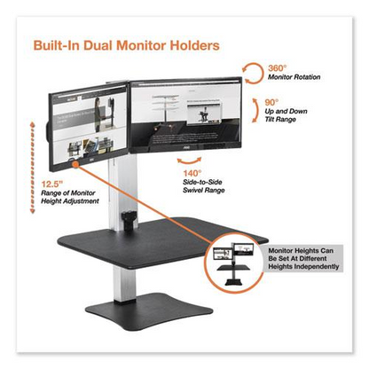 Victor High Rise Electric Dual Monitor Standing Desk Workstation - Supports Two 25" Wide Monitors - 12.5 lbs Each Load Capacity - 0" to 20" Height x 28" Width x 23" Depth - One-Touch Electric, Standin