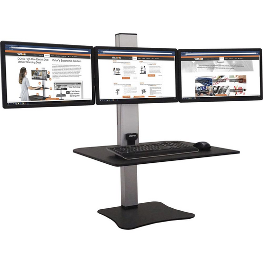 Victor High Rise Electric Triple Monitor Standing Desk - 23" to 34" Screen Support - 37.50 lb Load Capacity - 20" Height x 28" Width x 23" Depth - Desktop, Tabletop - High Pressure Laminate (HPL) - Wo