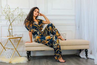 Printed Chains Belted Palazzo Jumpsuit