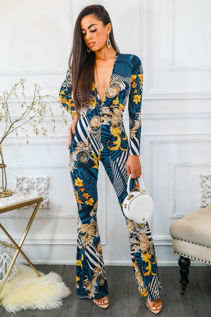 Rich and Ready Deep V Neck Jumpsuit