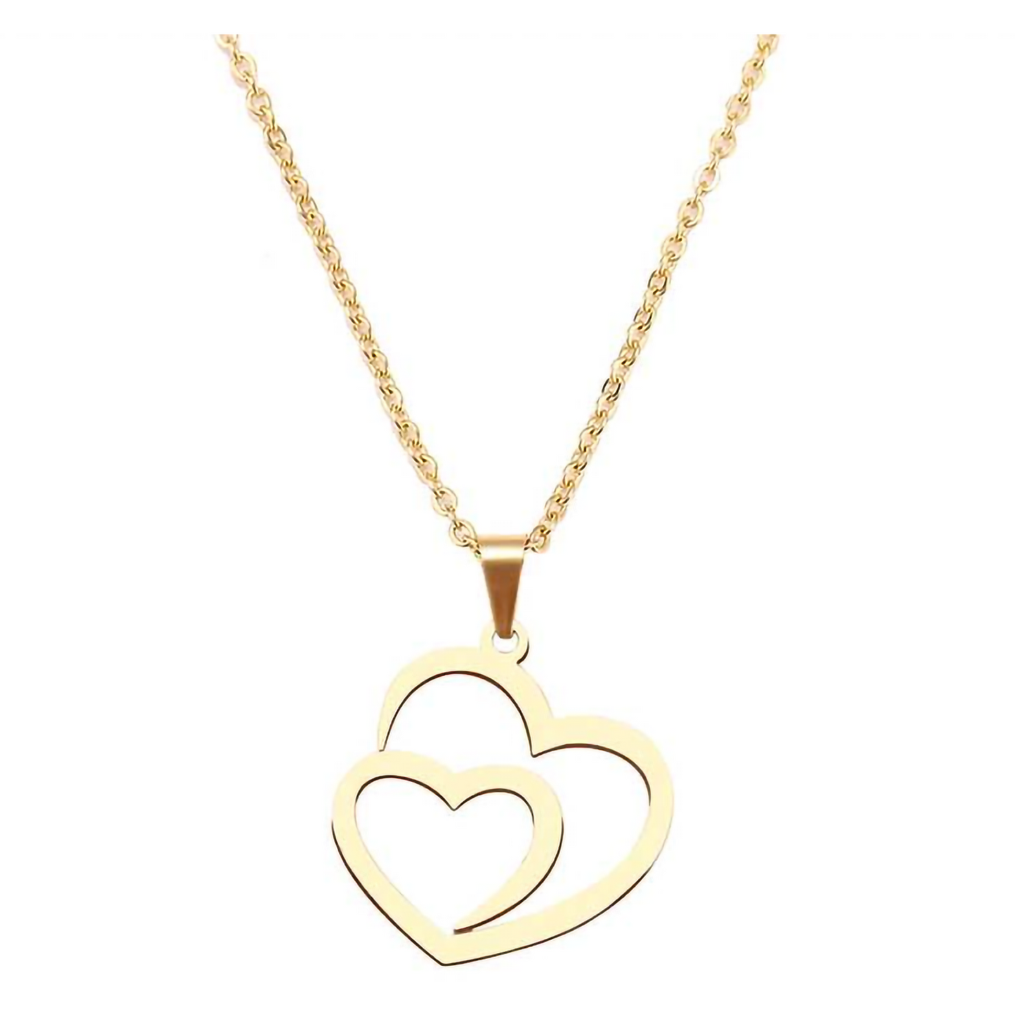 Stainless Steel Gold Plated Double Heart Pendant with Chain