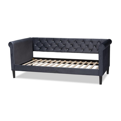 Baxton Studio Cora Modern and Contemporary Grey Velvet Fabric Upholstered and Dark Brown Finished Wood Full Size Daybed