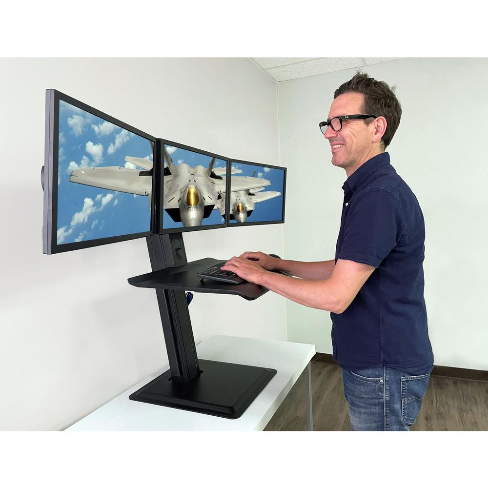 Lorell Deluxe Light-Touch 3-Monitor Desk Riser - Up to 32" Screen Support - 35" Height x 26" Width x 27.3" Depth - Desk - Black