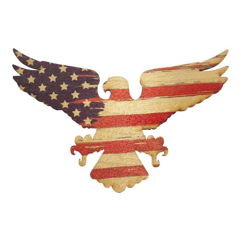 American Flag Eagle Wood Magnet