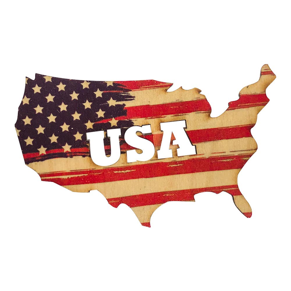 United States American Flag Wood Magnet