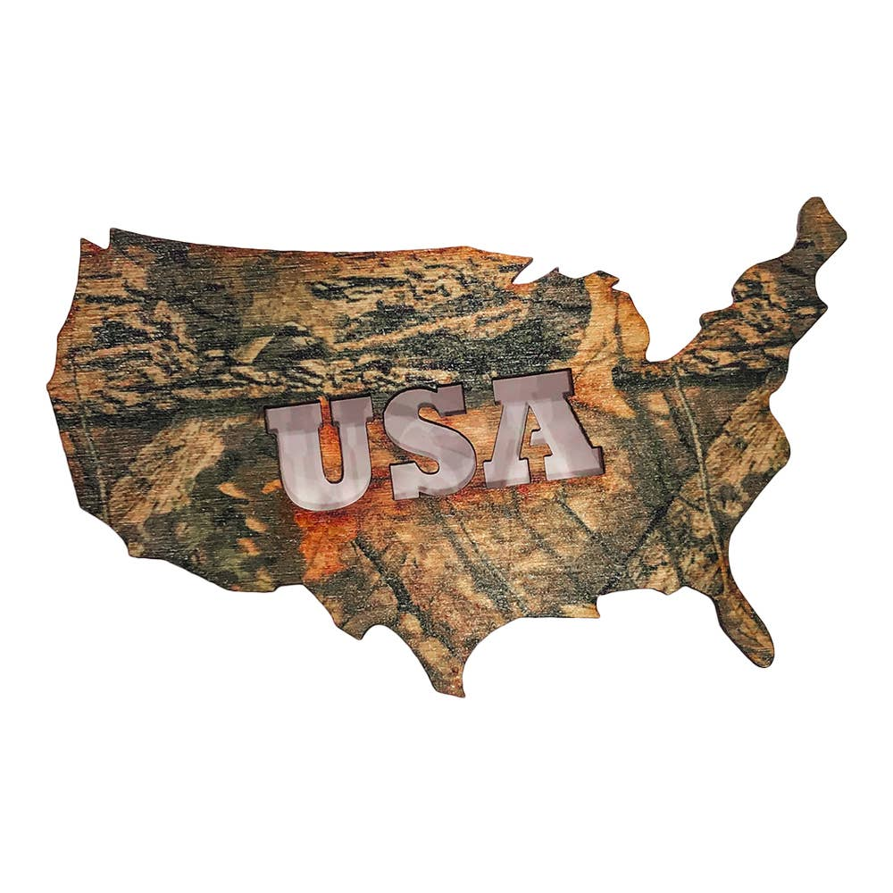 United States Natural Camo Wood Magnet