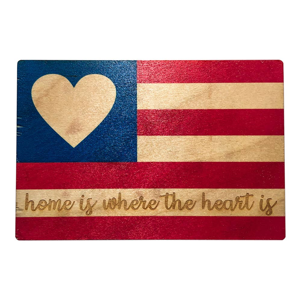 Heart/Flag Engraved Birch Wood Magnet