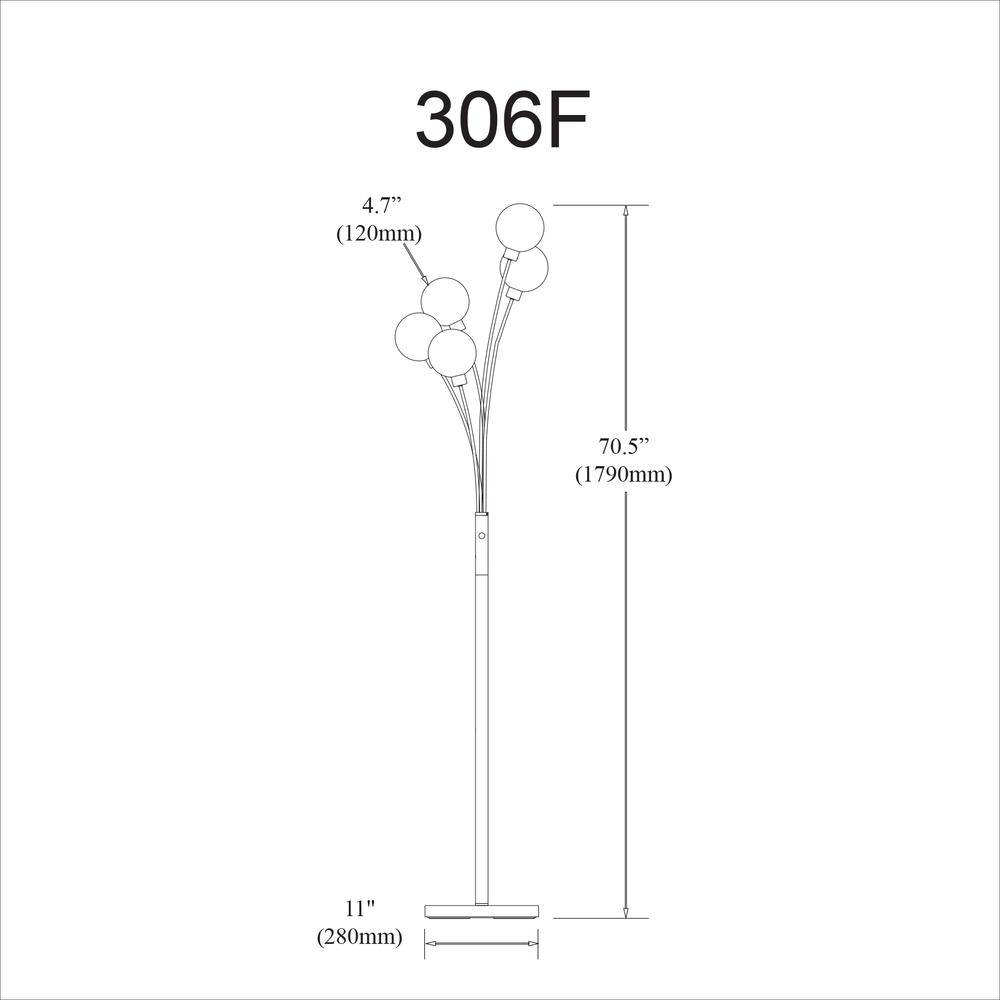 5LT Incandescent Floor Lamp, Aged Brass w/WH Glass