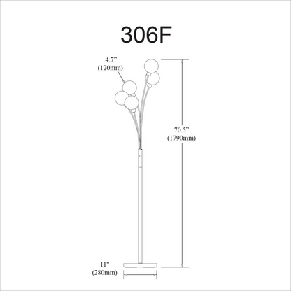 5LT Incandescent Floor Lamp, SC w/White Glass