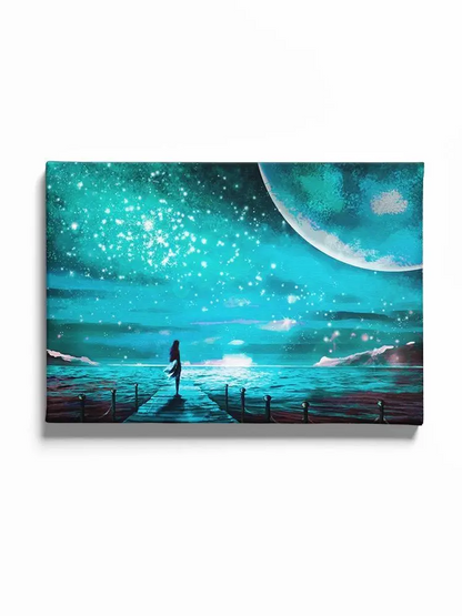 Starry Sky And Big Moon Canvas -Image by Shutterstock